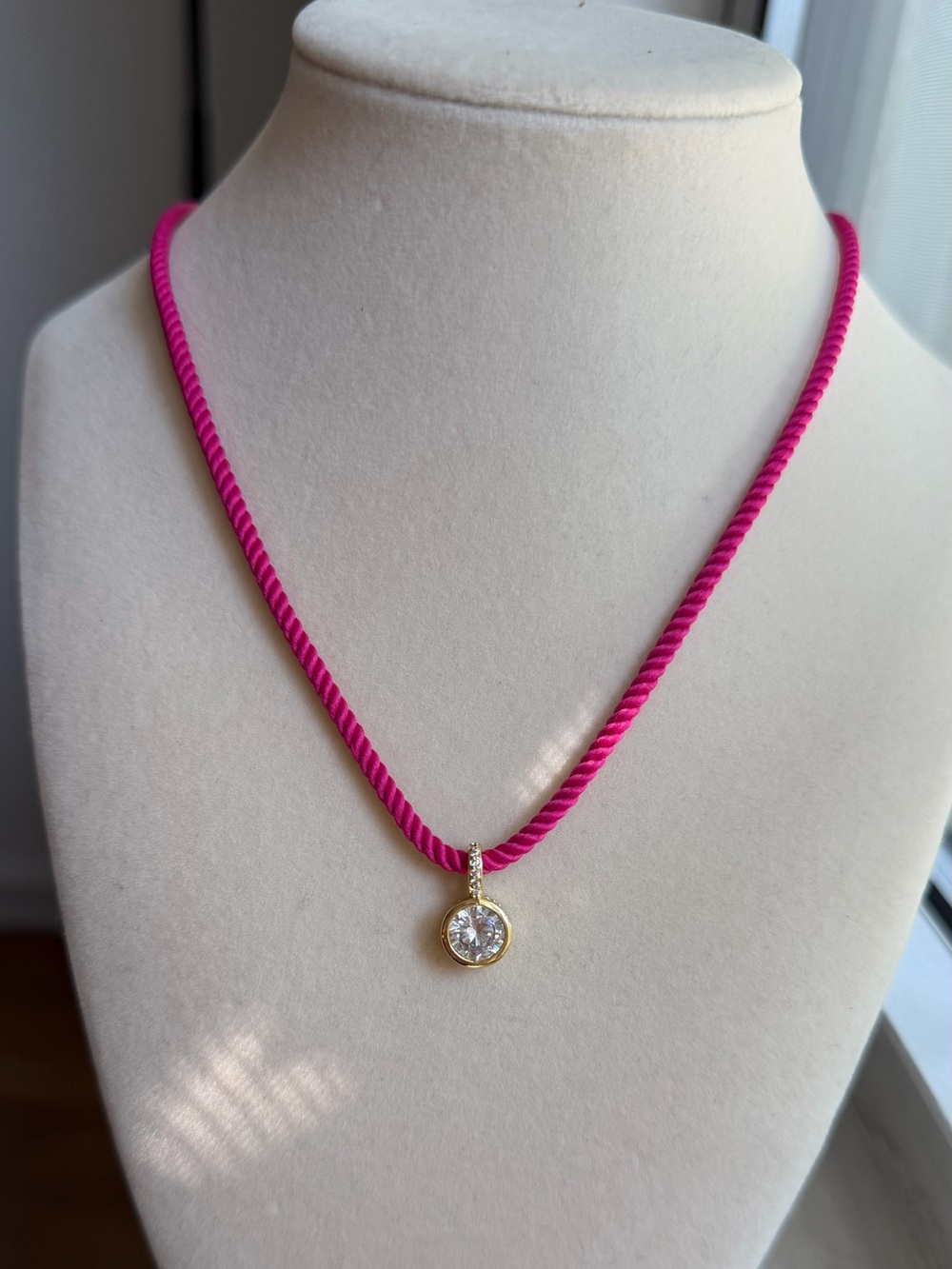 Pink Rope Necklace with CZ Pendant